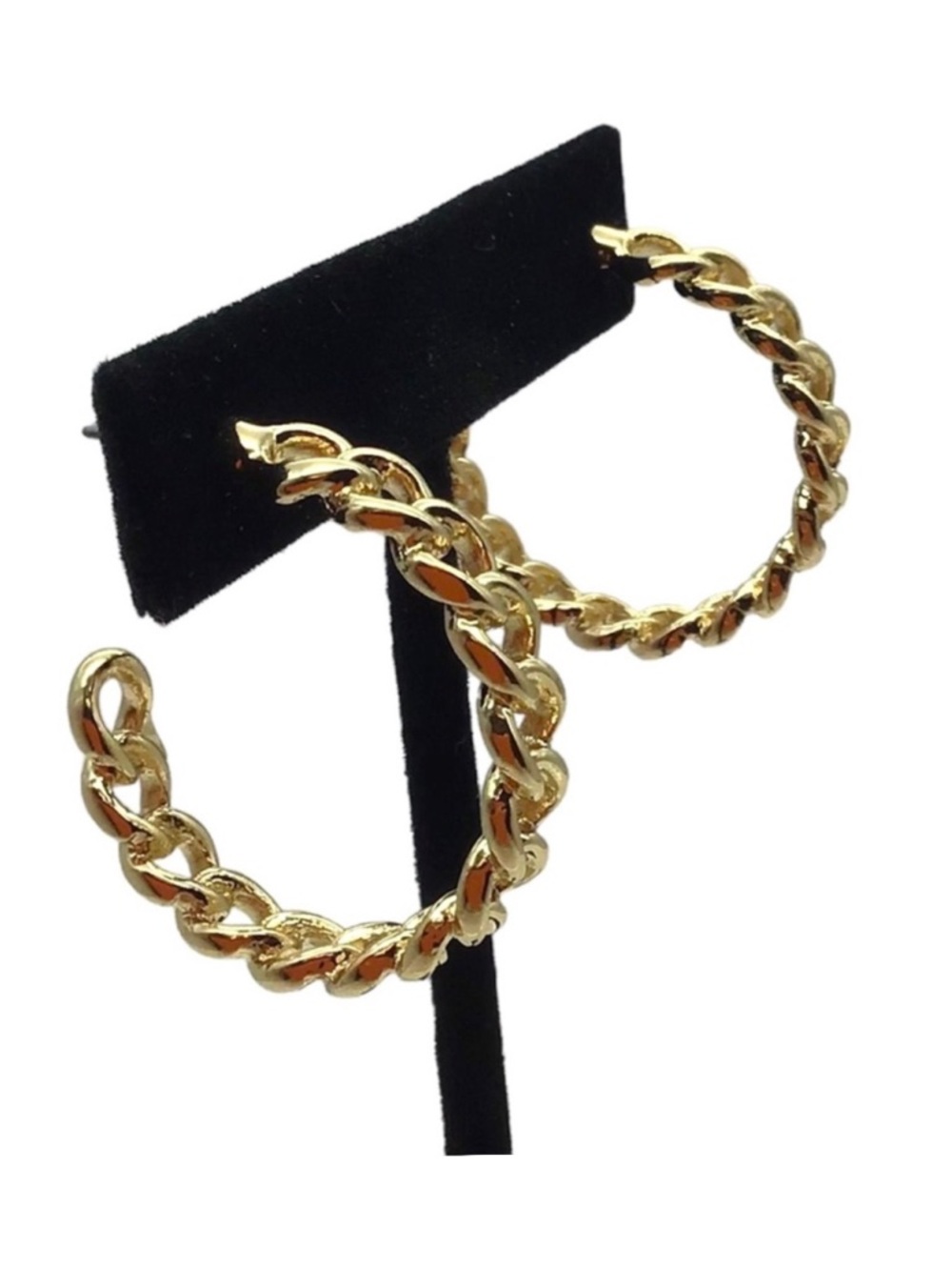 Frozen Gold Tone Chain Hoop Earrings (NWT) - Picture 9 of 11